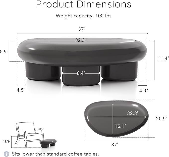 24/7 Shop at Home Kavren Modern 37-inch 2-Piece Oval Glossy Low Profile Coffee - Image 2