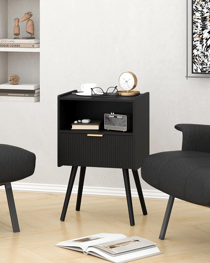 JOONEE Black Nightstand, Modern Bedside Table - Image 7