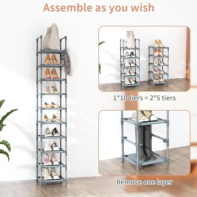 LANTEFUL Narrow Shoe Rack 10-Tier Tall Shoe Organizer Skinny Shoe Shelf Storage - Image 5