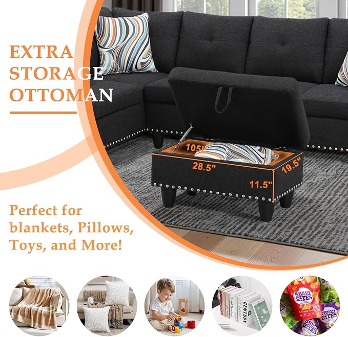 Wakefit Sectional Sofa Couch, Modern 4-Seaters Living Room Furniture Sets - Image 5