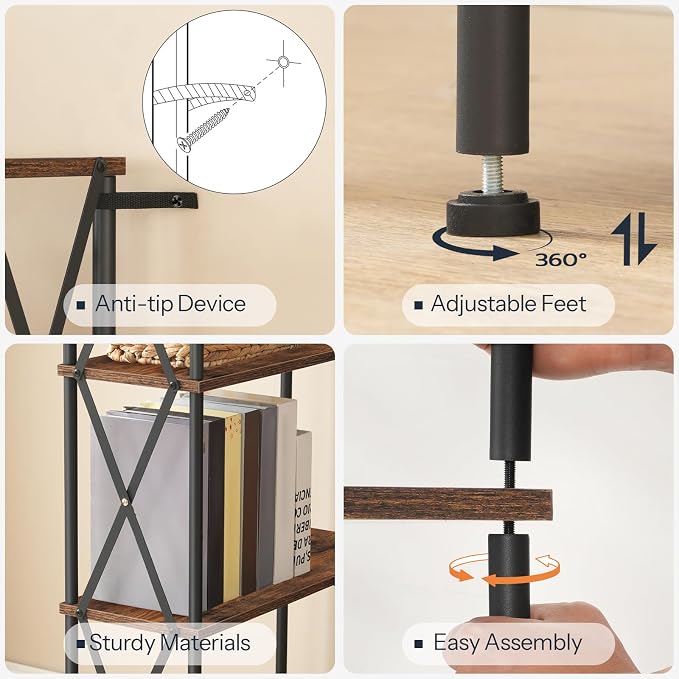 HOOBRO Corner Bookshelf, 5-Tier L-Shaped Bookcase, Industrial Open Display - Image 7