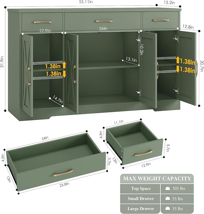 HOSTACK Buffet Sideboard Cabinet - Image 3