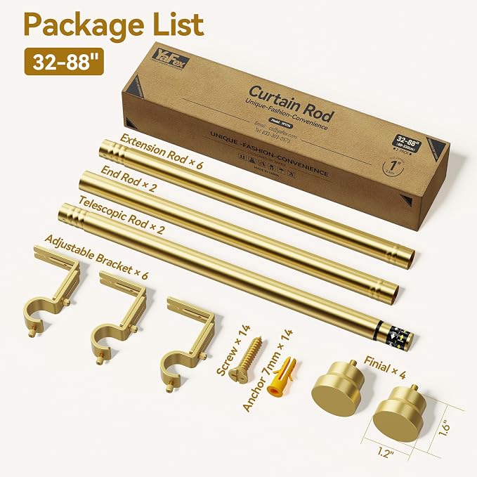 YaFex Curtain Rods 2 Pack 32-84 Inch, Heavy Duty 1 Inch Curtain Rod, Modern - Image 7