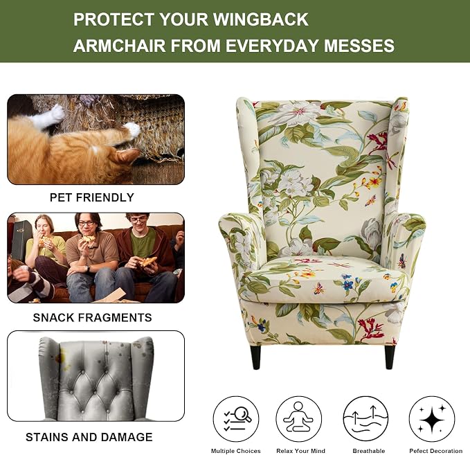 HAOYONG Wing Chair Slipcovers Printed Wingback Chair Covers 2 Pieces Wingback - Image 5