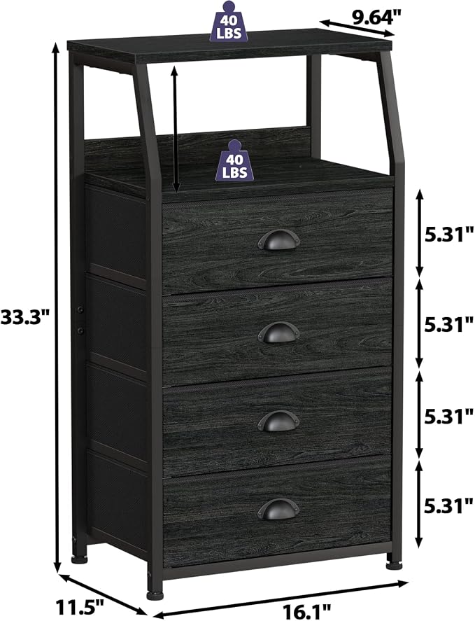 Furnulem Tall 4 Drawers Dresser, Vertical Storage Tower Black Dresser - Image 3