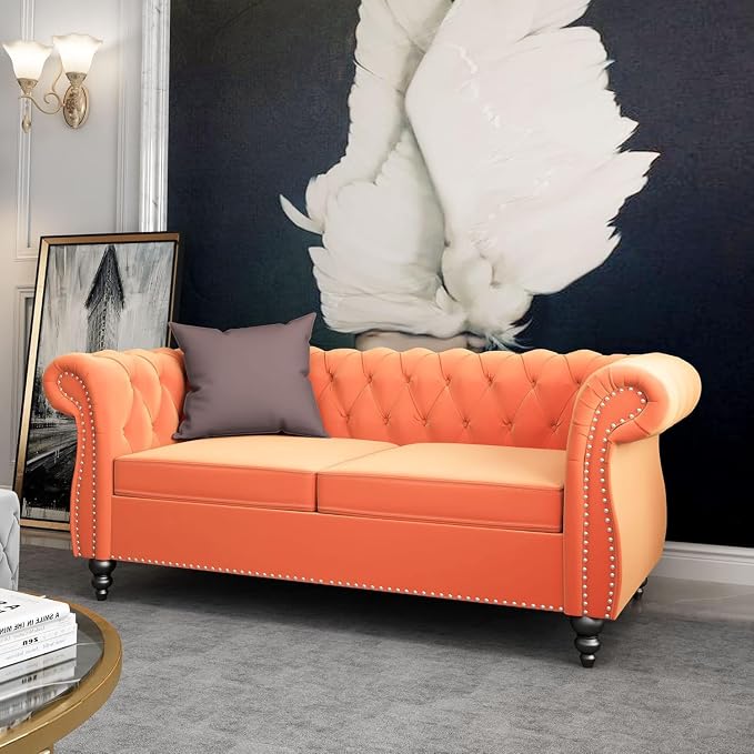 Chesterfield Loveseat Sofa, Modern Velvet Small Sofa Couch 2 Seater - Image 3
