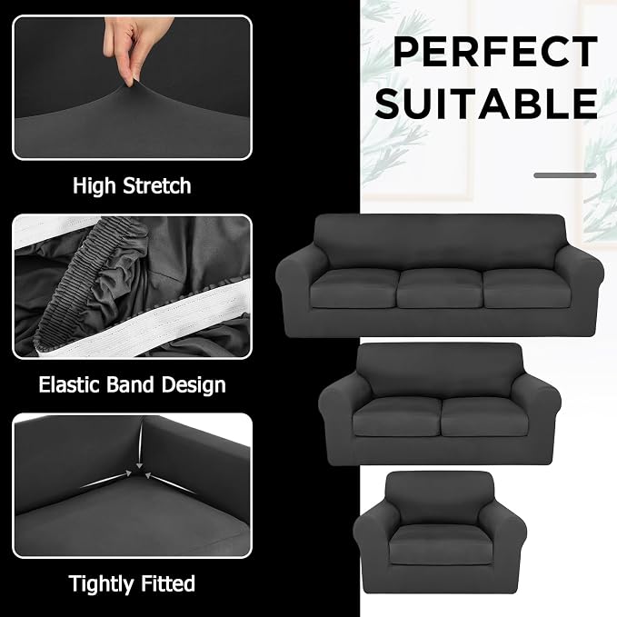 HunnmingRe Sofa Covers for 3 Cushion Couch Stretch Sofa and Loveseat Covers Set - Image 4