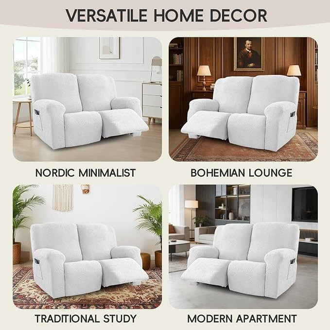 Recliner Loveseat Covers, 4-Piece Stretch Geometric Strokes Jacquard Reclining - Image 7