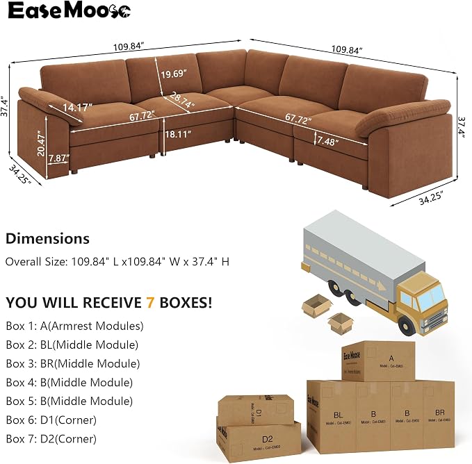 EASE MOOSE White Chenille Sectional Modular Sofa, Oversized L Shape Sectional - Image 2