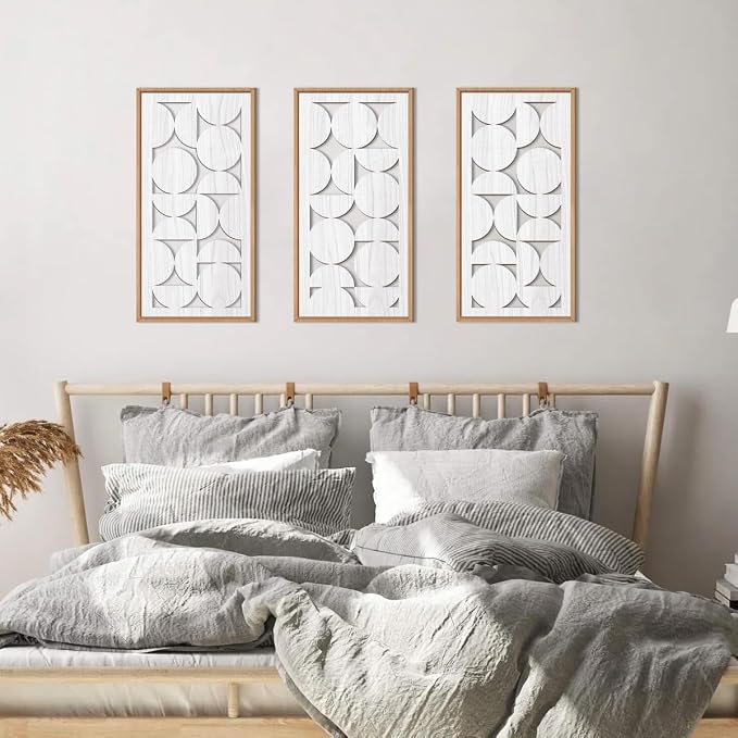 IARTTOP White Abstract Wood Wall Art Framed 8x16 Inch Set of 3 Modern - Image 5