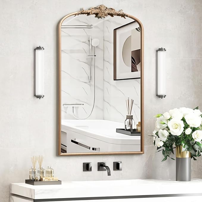 Besdomus Vintage Gold Wall Mirror: 24"x42" French Large Arch Champagne Gold - Image 4