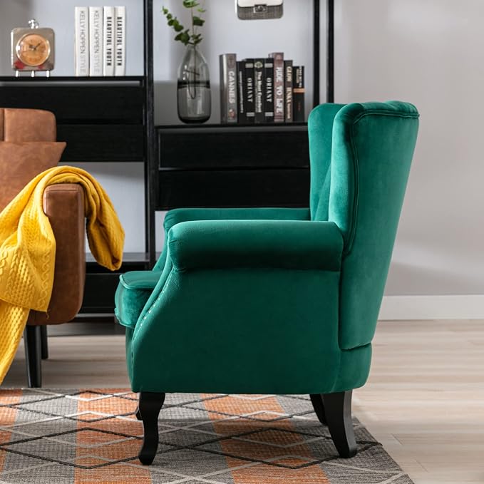Mid Century Accent Chair Modern Tufted Wingback Armchairs Club Chair Velvet - Image 6