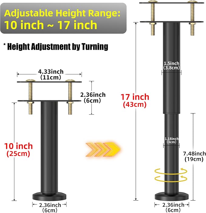 Wlrrcwdttc 4 Pcs Adjustable Height Bed Support Legs 10-17 inch, Bed Frame - Image 2