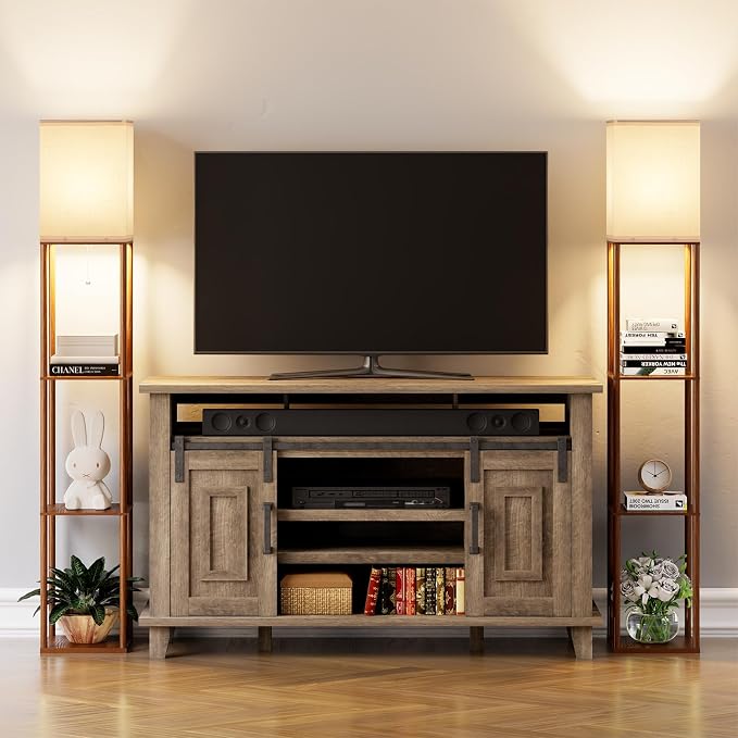 Floor Lamp with Shelves for Living Room Walnut Brown, Shelf Floor Lamp with 3 - Image 9