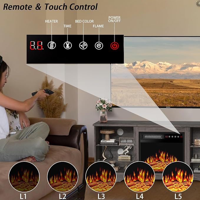 PRETZI Fireplace TV Stand with 18" Fireplace Up to 65" TVs, TV Media Console - Image 2
