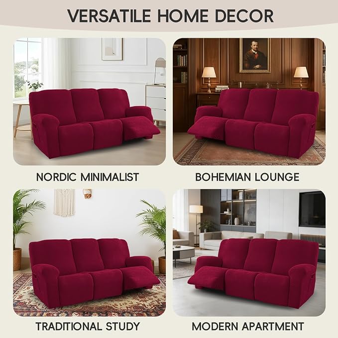 5-Piece Recliner Sofa Covers, Stretch Geometric Strokes Jacquard Recliner Sofa - Image 7