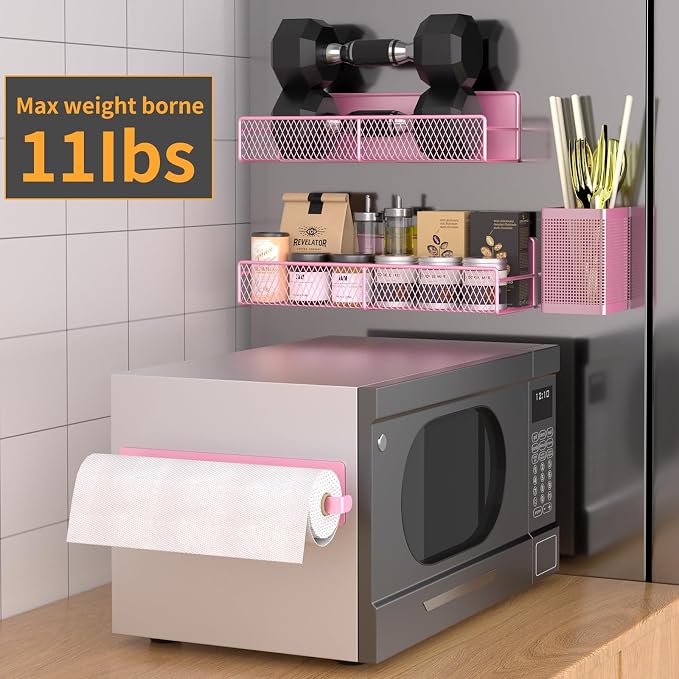 Magnetic Spice Rack for Refrigerator, 6 Pack Metal Magnetic Shelf Pink - Image 4
