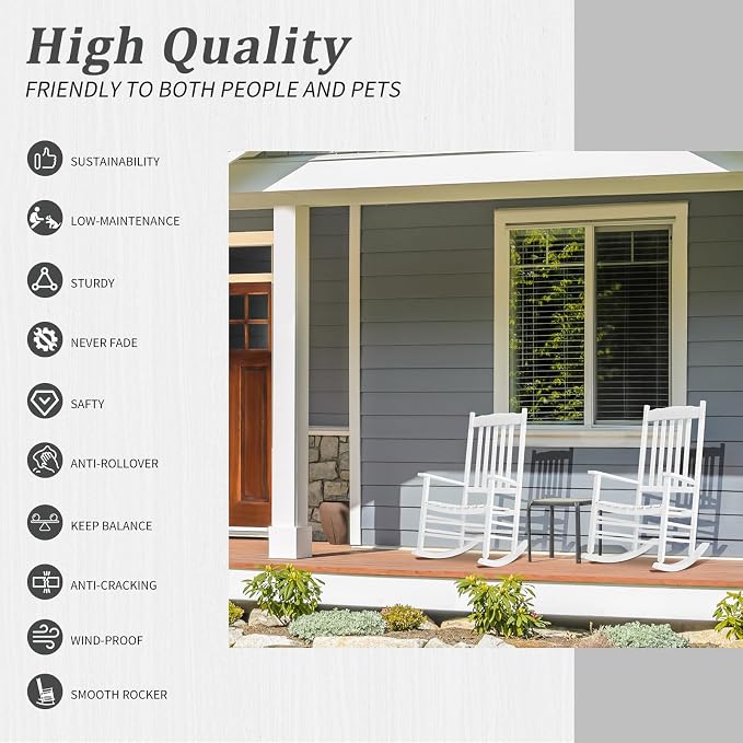 Outvita Outdoor Rocking Chair, Solid Wood High Back Rocker, All Weather Lounge - Image 6