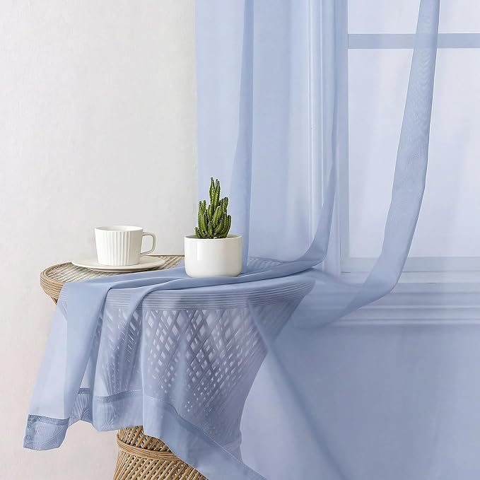 Lecloud Denim Blue Sheer Curtains 78 Inches Long 2 Panels, Airy Light Filtering - Image 4
