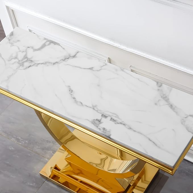 Henf 47" Marble Console Table Modern White Faux Marble Entryway Table - Image 4