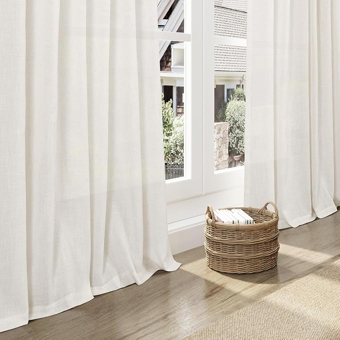 Nanspring Beige White 102 Inch Linen Curtains - Image 5