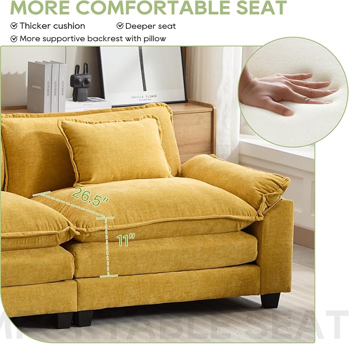Oprisen 120" Modular Sectional Sofa, Comfy Cloud Couch Sectional Sofa, Chenille - Image 4