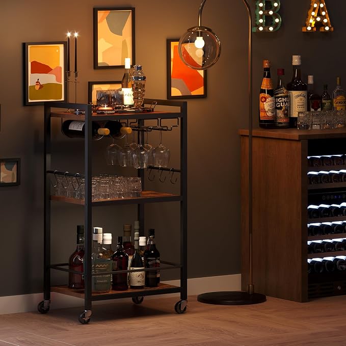 TUTOTAK Bar Cart, Home Bar Serving Cart, Microwave Cart, Drink Cart, Mobile - Image 7