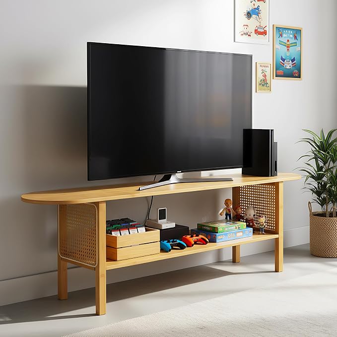 Tiita TV Stand with Storage for TVs up to 65'', Bamboo TV Console Entertainment by TiitaHome