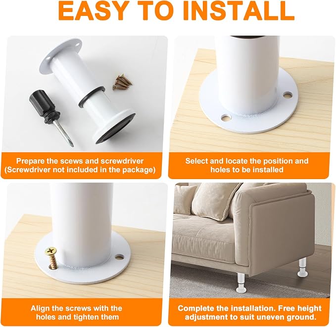 4 Pcs Adjustable Height Furniture Support Legs 10-17 inch, Metal Adjustable - Image 7