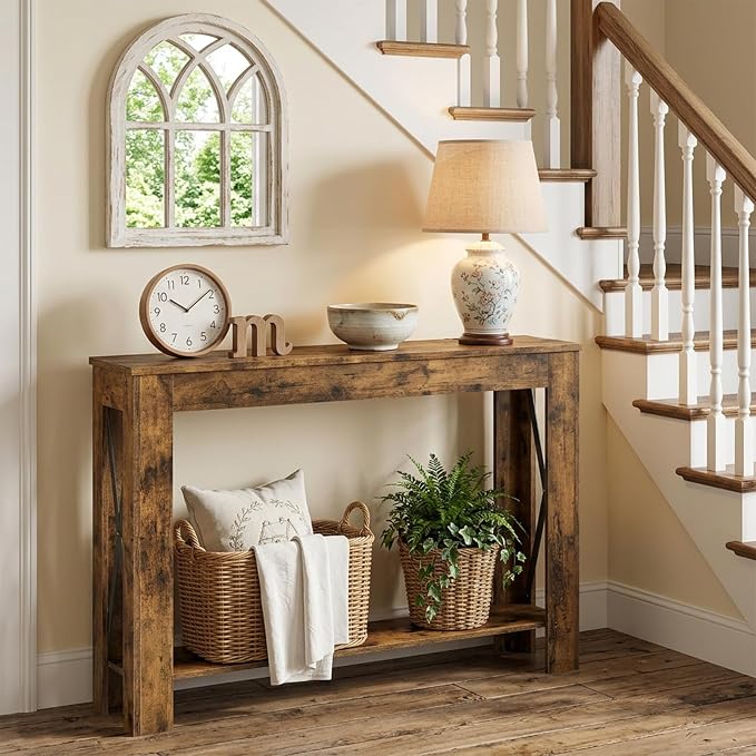 YATINEY Farmhouse Console Table, 39.4'' Small Narrow Entryway Table, Wood Couch - Image 8