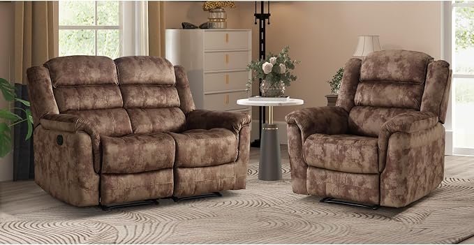 EBELLO 2 Pieces Loveseat Reclining Couch Furniture Set, Soft Fabric Manual - Image 7