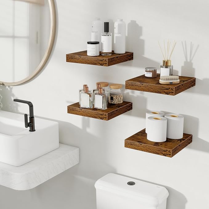 Fun Memories Floating Shelves for Wall, 9.3 Inch Set of 4 Rustic Wood Wall - Image 2
