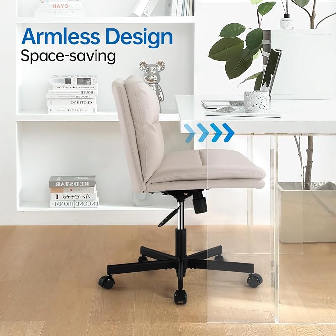 EMIAH Criss Cross Chair with Wheels Home Office Desk Chairs PU-Padded Vanity - Image 5