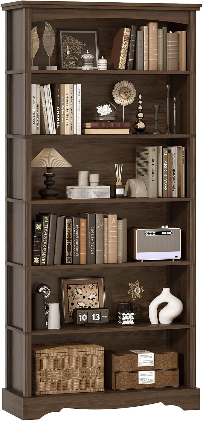 TVU 6-Tier Wooden Bookshelf, 76 Inch Tall Bookshelf by TVU