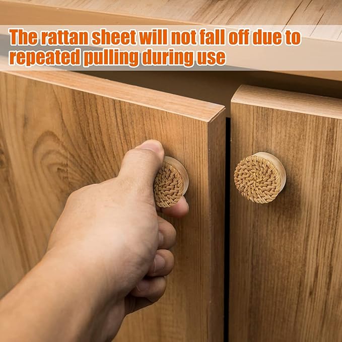 ANPHSIN Boho Rattan Cabinet Dresser Knobs- Durable Beech Wood Drawer Knobs - Image 4