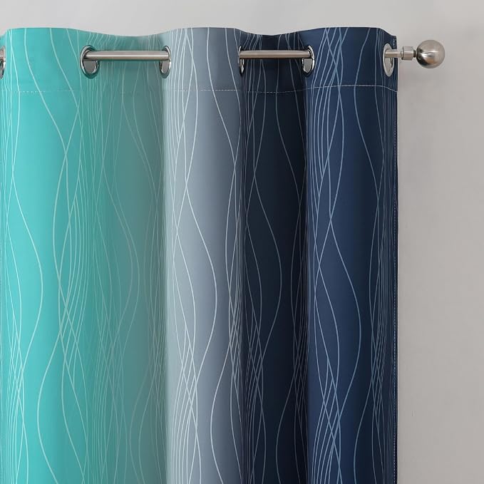 Estelar Textiler Navy Blue and Teal Blackout Curtains - Image 4