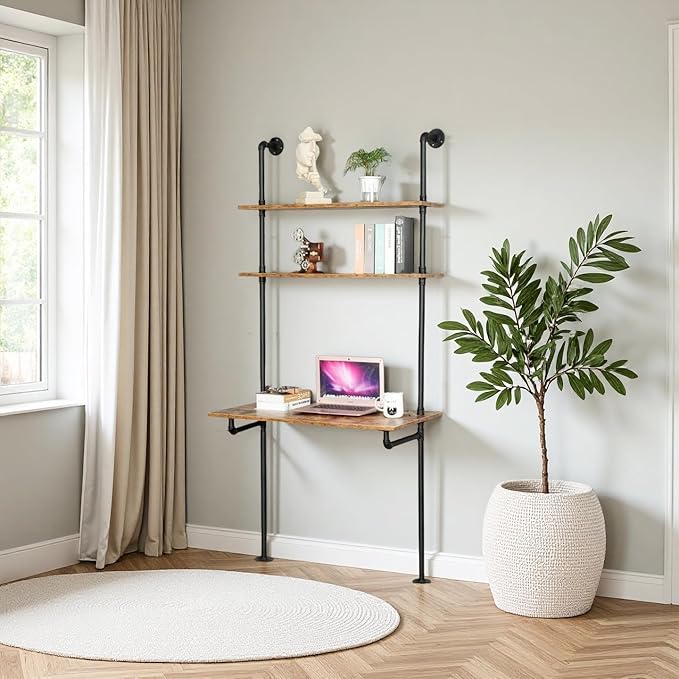 ZIOTHUM Wall Mounted Desk with Shelves, Industrial Ladder Style Floating Desk by ZIOTHUM