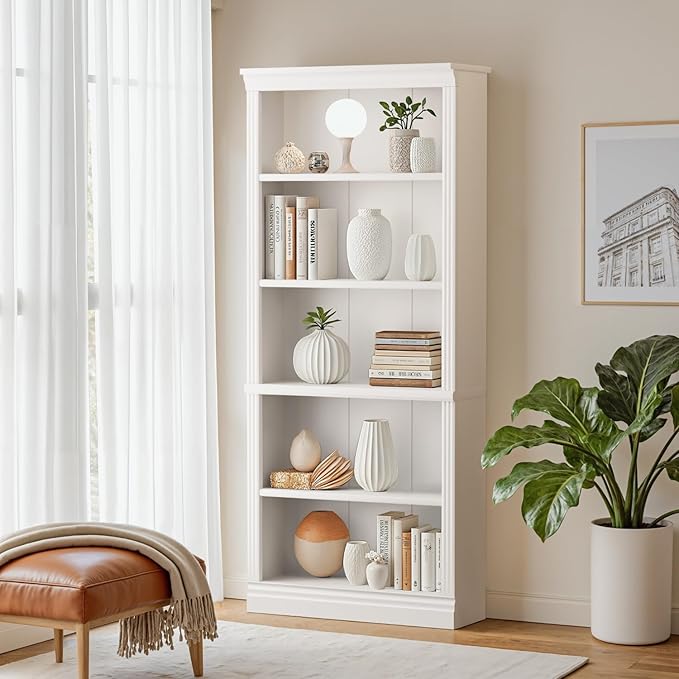 Furniwell Bookcase Bookshelves, 5-Shelf Tall Bookcase 71" Wood Open Display by WellFurnitureHomeLifeWell