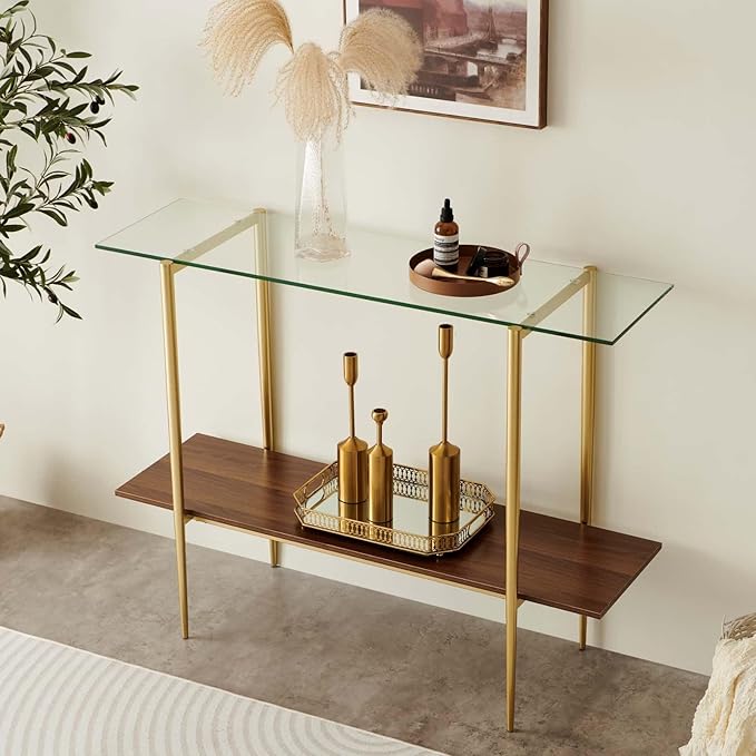 LumFurn Glass Console Table for Living Room, Foyer & Entrance, 2-Tiers by LumFurn