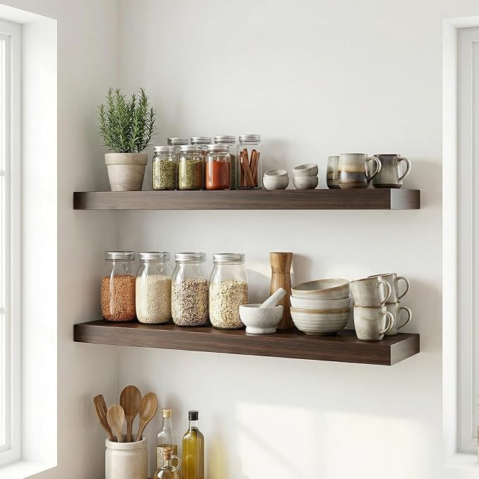 31.5in Floating Shelves for Wall, Wall Mounted Shelves for Decor Storage Set of - Image 7