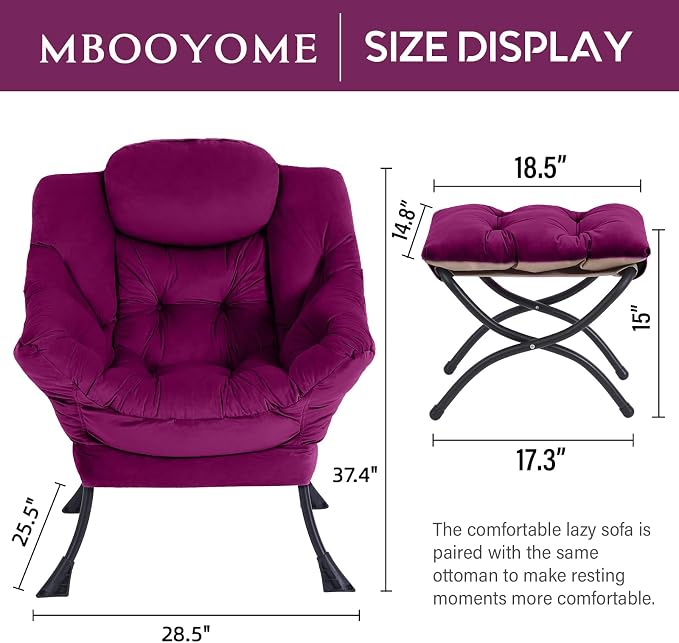 MBOOYOME Lazy Chair with Folding Ottoman, Modern Accent Armchair with Armrests - Image 3