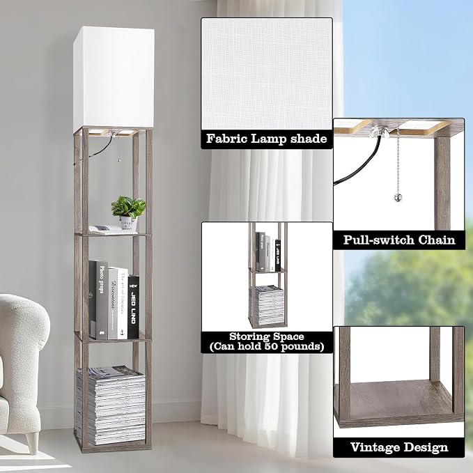 RUNTOP Floor Lamp with Shelves, Shelf Lamp with 3 Color Temperature LED Bulb - Image 5