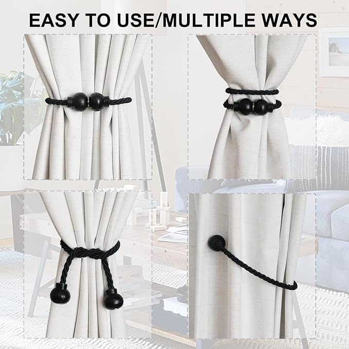 6 Pack Magnetic Curtain Tiebacks Modern Handmade Rope Curtain Tie Backs - Image 5