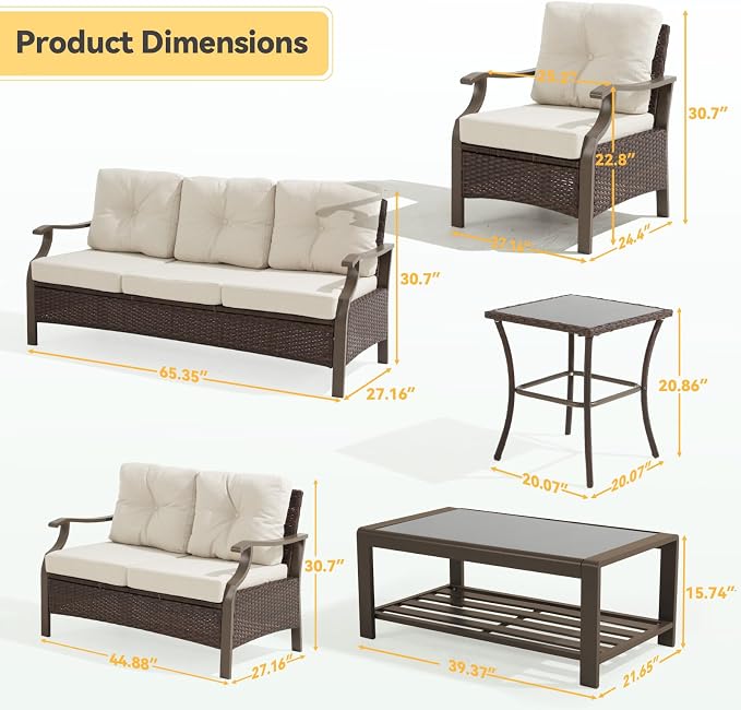 Outdoor Patio Furniture Set, 6 Pieces Outdoor Conversation Sets - Image 2