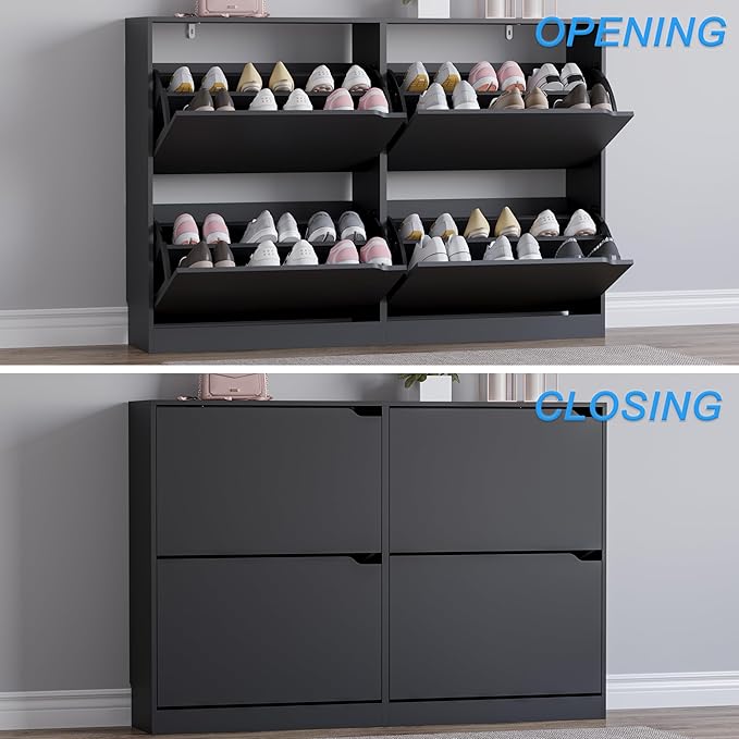 BORNOON Shoe Cabinet with 4 Flip Drawers, Narrow Hidden Shoe Storage Cabinet - Image 5