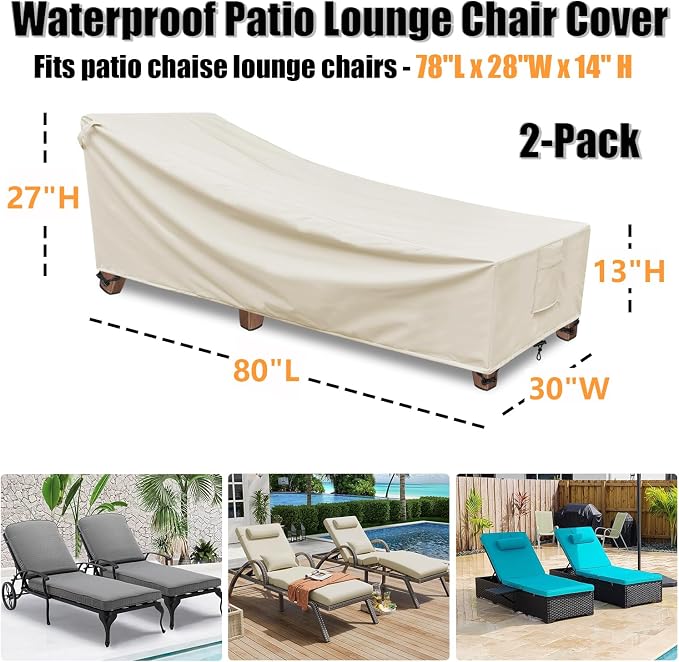 Outdoor Chaise Lounge Covers Waterproof Patio Lounge Chair Covers, 600D - Image 2