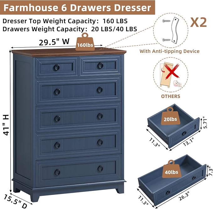 Joaxswe Farmhouse 5 Drawer Dresser - Image 2