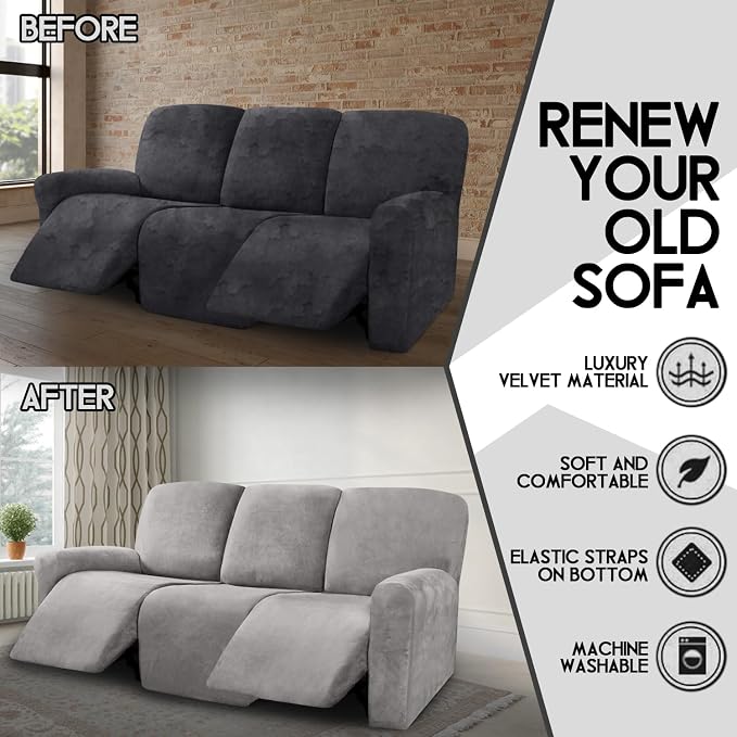 ULTICOR Velvet 8-Pieces Recliner Sofa Covers Stretch Reclining Couch Covers - Image 5