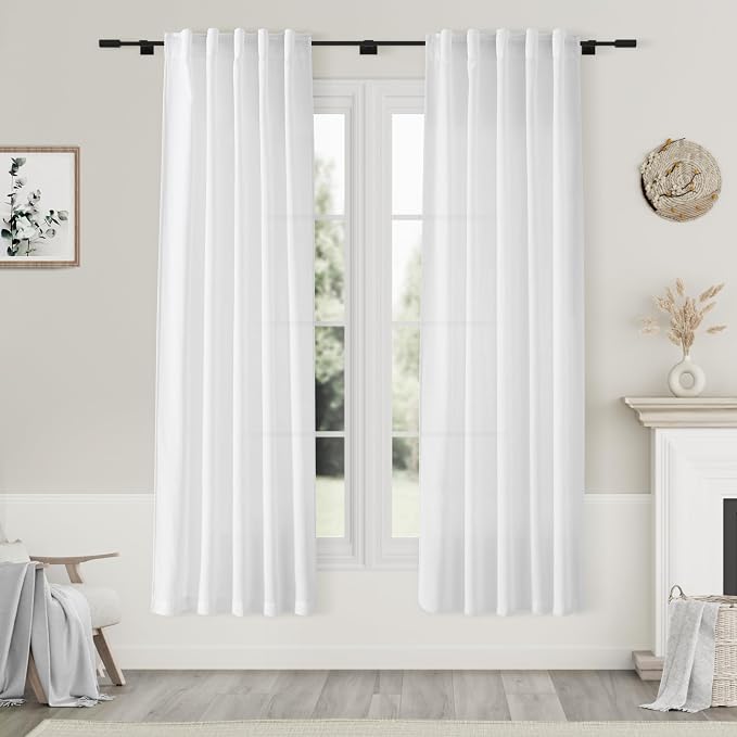 Nanspring White Curtains 72 Inch Length 2 Panels Set by Nanspring