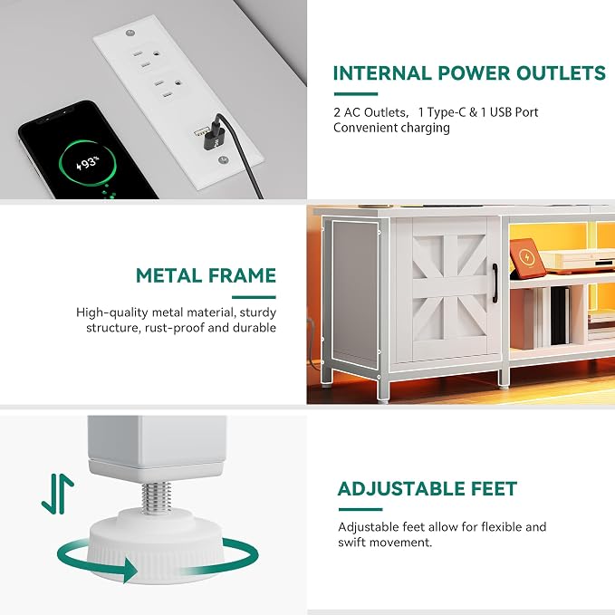 YITAHOME TV Stand with LED Lights & Charging Station, Farmhouse Entertainment - Image 3